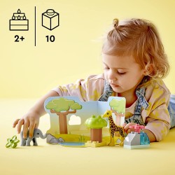 LEGO DUPLO Animali dell’Africa, Giochi Educativi per Bambini dai 2 Anni con Giraffa e Elefante Giocattolo, Tappetino da Gioco, 1