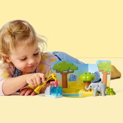 LEGO DUPLO Animali dell’Africa, Giochi Educativi per Bambini dai 2 Anni con Giraffa e Elefante Giocattolo, Tappetino da Gioco, 1