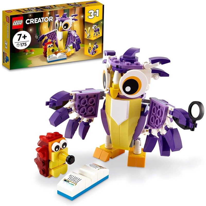 LEGO Creator 3in1 Creature della Foresta Fantasy, Set con Animali Giocattolo tra cui Gufo e Coniglio, Giochi per Bambini dai 7 A