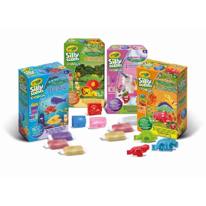 Crayola - Silly scents dough mini set assortiti unicorno dino mare e giungla, set pasta da modellare, A1-2596