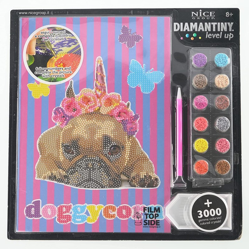 Nice Group - Diamantiny Level Up - Creative Art, Diamond Painting Kit crea il mosaico, PETS, Doggycorn - NICE96104