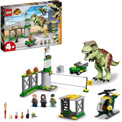 LEGO Jurassic World La Fuga del T. rex, Include 3 Minifigure un Elicottero e un Dinosauro Giocattolo, Giochi per bambini dai 4 a