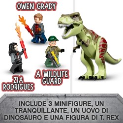 LEGO Jurassic World La Fuga del T. rex, Include 3 Minifigure un Elicottero e un Dinosauro Giocattolo, Giochi per bambini dai 4 a