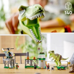 LEGO Jurassic World La Fuga del T. rex, Include 3 Minifigure un Elicottero e un Dinosauro Giocattolo, Giochi per bambini dai 4 a