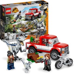 LEGO Jurassic World La Cattura dei Velociraptor Blue e Beta, Giochi per Bambini dai 6 Anni in su con Camion e Dinosauri Giocatto