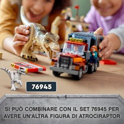 LEGO Jurassic World La Fuga del T. rex e dell’Atrociraptor, Giochi per Bambini dai 8 Anni in su con 4 Minifigure, Camion e Dinos