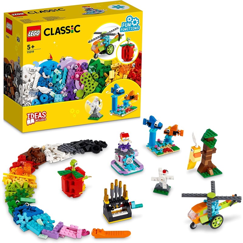 LEGO 11019 - Classic Mattoncini e Funzioni, 7 Mini Costruzioni con Meccanismo e Ingranaggi - LG11019