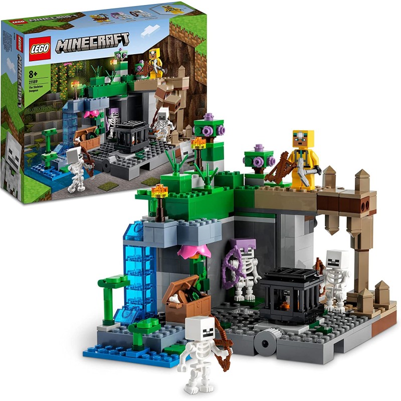 LEGO 21189 - Minecraft Le Segrete dello Scheletro con Mob e Personaggi, Accessori Piccone e Balestra Giocattolo - LG21189