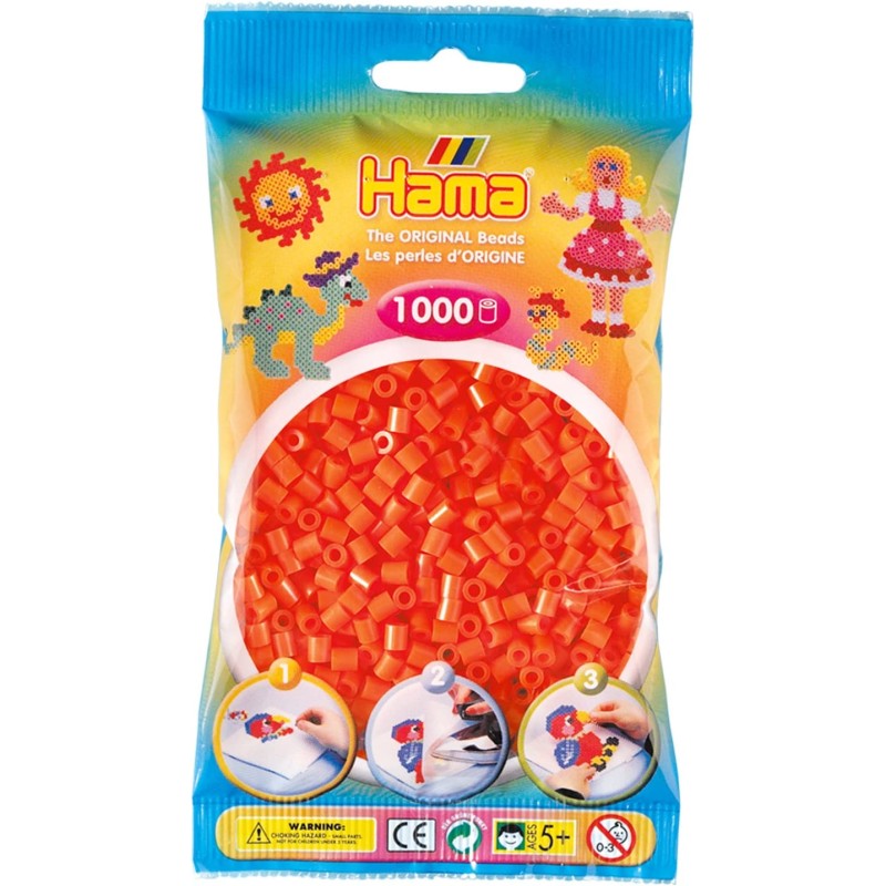 Hama - Bustina Perline, 1000 Pezzi, Colore: Arancione - AMA207-04