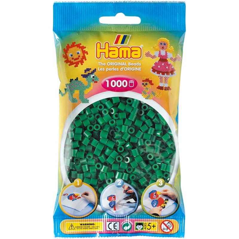 Hama - Bustina Perline, 1000 Pezzi, Colore: Verde - AMA207-10