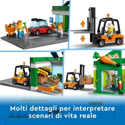 LEGO City Negozio di Alimentari, Set Costruzioni con Macchina, Carrello Elevatore, Frutta e Verdura Giocattolo, Giochi per Bambi