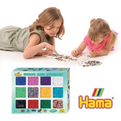 Hama - Bustina Perline, 9.600 Pezzi con vano portaoggetti, Colore: Multicolore - AMA2095