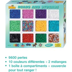 Hama - Bustina Perline, 9.600 Pezzi con vano portaoggetti, Colore: Multicolore - AMA2095