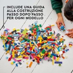 LEGO Classic 90 Anni di Gioco, Scatola con Mattoncini Colorati per 15 Mini Costruzioni di Modelli Iconici come un Treno Giocatto