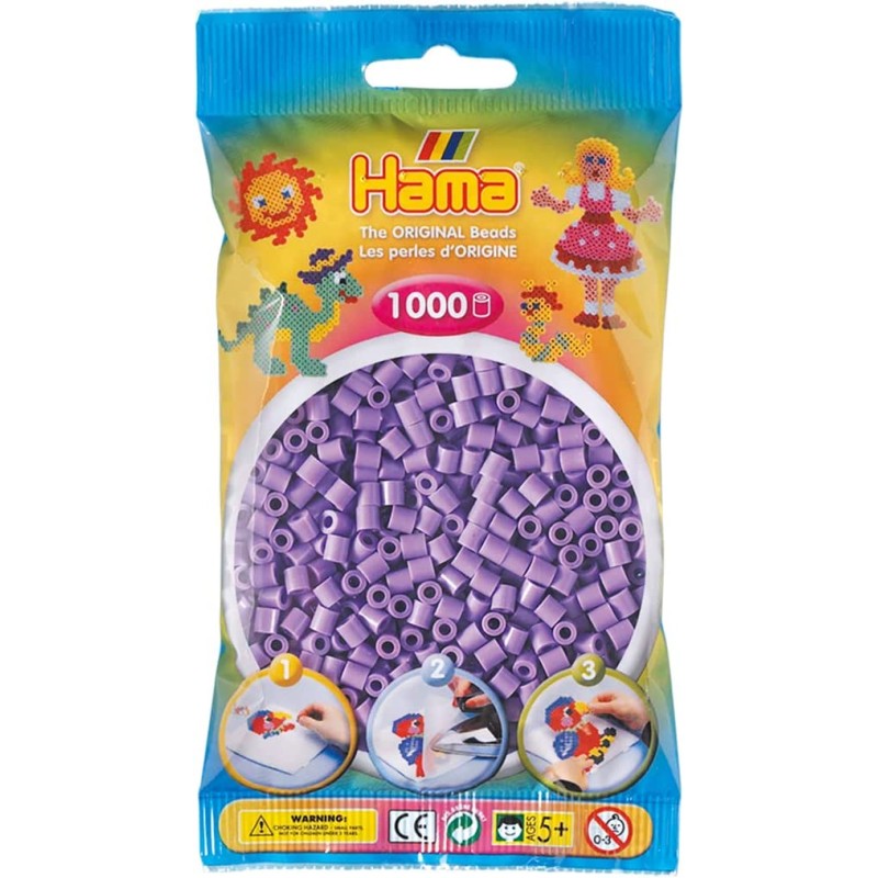 Hama - Bustina Perline, 1000 Pezzi, Colore: Viola pastello (lilla) - AMA207-45