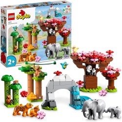 LEGO DUPLO Animali dell’Asia, Giochi Educativi per Bambini con 11 Figure di Animali e Mattoncino con Suoni Realistici, Tappetino