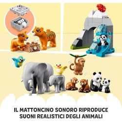 LEGO DUPLO Animali dell’Asia, Giochi Educativi per Bambini con 11 Figure di Animali e Mattoncino con Suoni Realistici, Tappetino