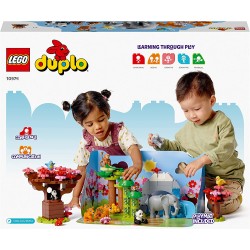 LEGO DUPLO Animali dell’Asia, Giochi Educativi per Bambini con 11 Figure di Animali e Mattoncino con Suoni Realistici, Tappetino