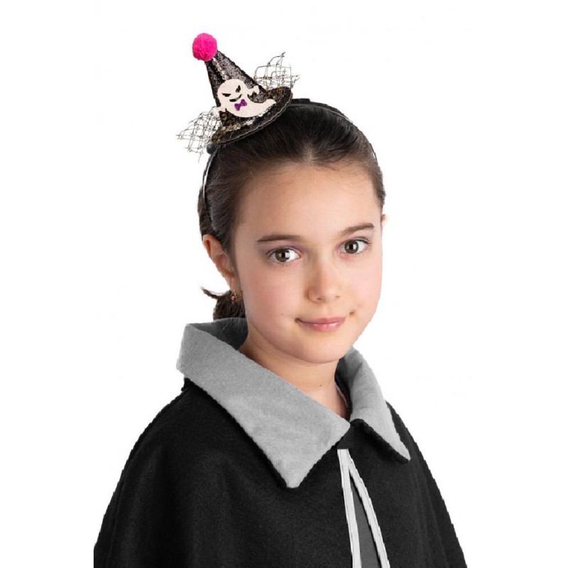 Carnival Toys - Cappellino Nero Glitter con Pom pon e Fantasmino con Cerchietto, 03795