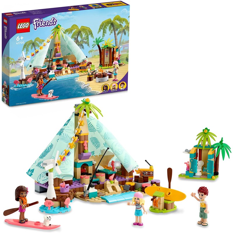 LEGO Friends Glamping sulla Spiaggia, Giocattoli per Bambini e Bambine di 6 Anni con 3 Mini Bamboline e Accessori, 41700