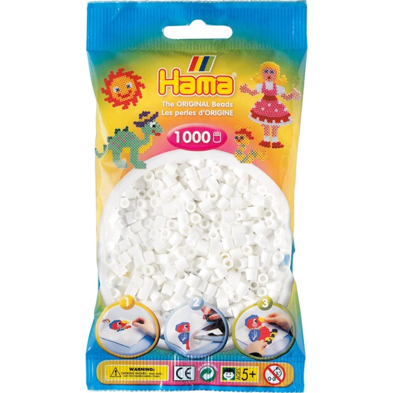 Hama - Bustina Perline 1000 Pezzi, Colore: Bianco - AMA207-01