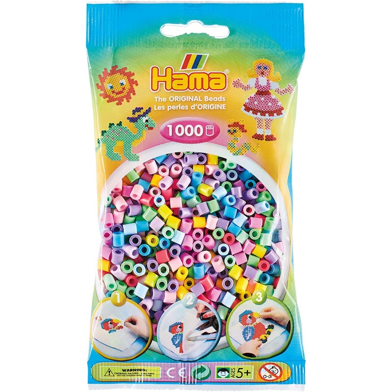 Hama - Bustina Perline, 1000 Pezzi, Colore: Misto pastello - AMA207-50