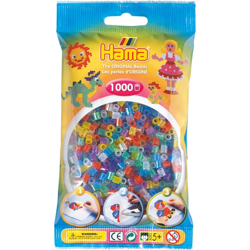 Hama - Bustina Perline, 1000 Pezzi, Colore: Misto glitterato - AMA207-54