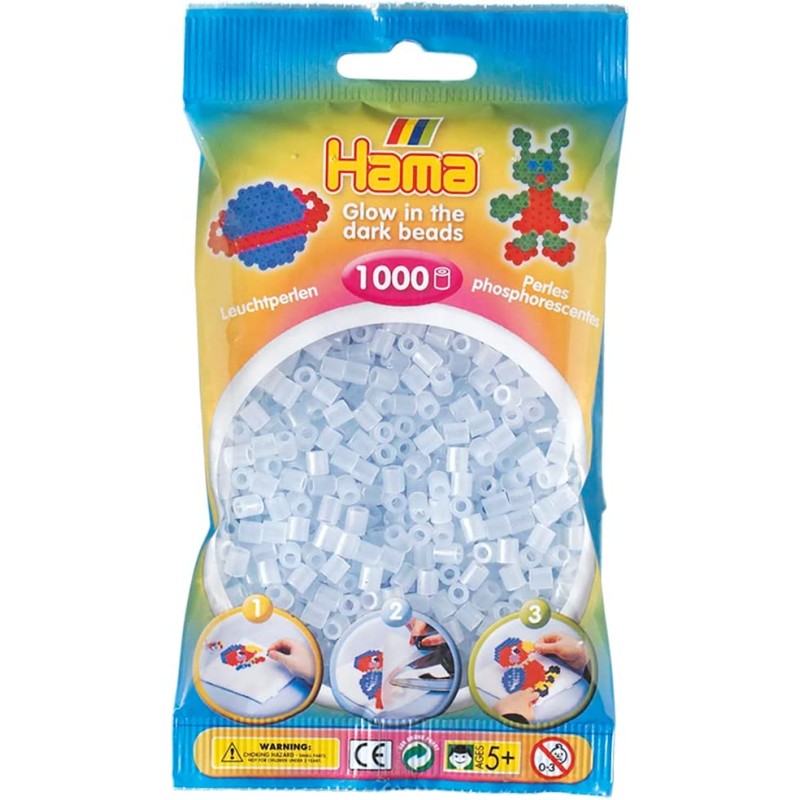 Hama - Bustina Perline Fosforescenti, 1000 Pezzi, Colore: Blu fosforescente - AMA207-57