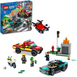 LEGO City Fire Soccorso Antincendio e Inseguimento della Polizia, Camion Pompieri Giocattolo con Auto e Moto per Bambini, 60319