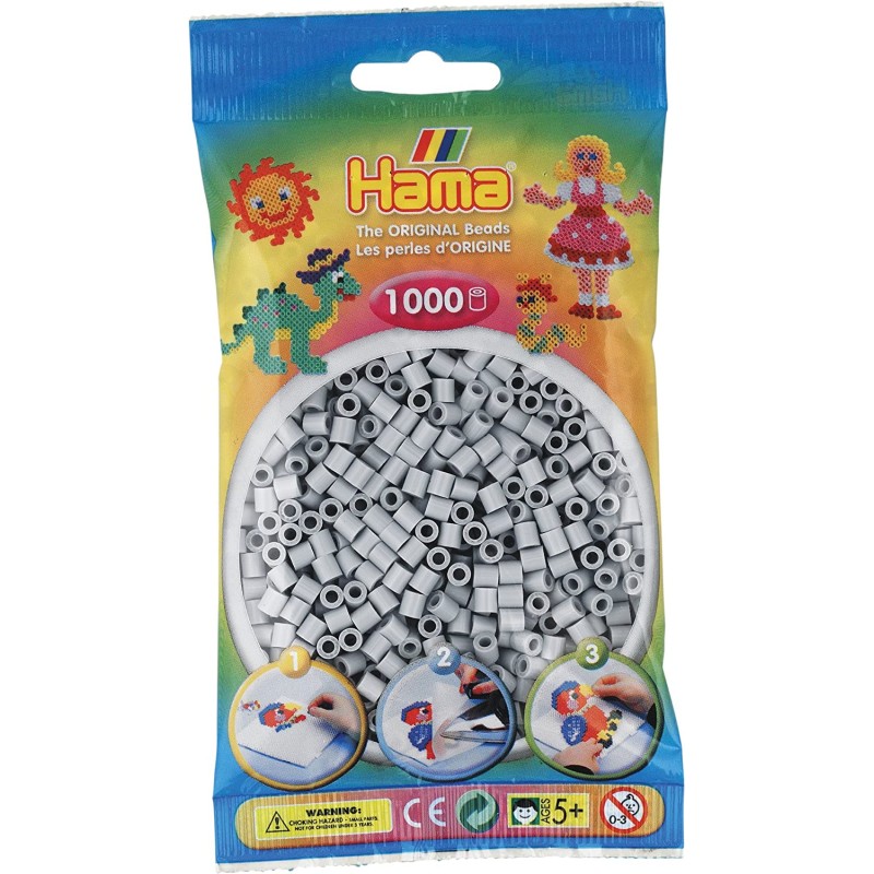 Hama - Bustina Perline, 1000 Pezzi, Colore: Grigio chiaro - AMA207-70