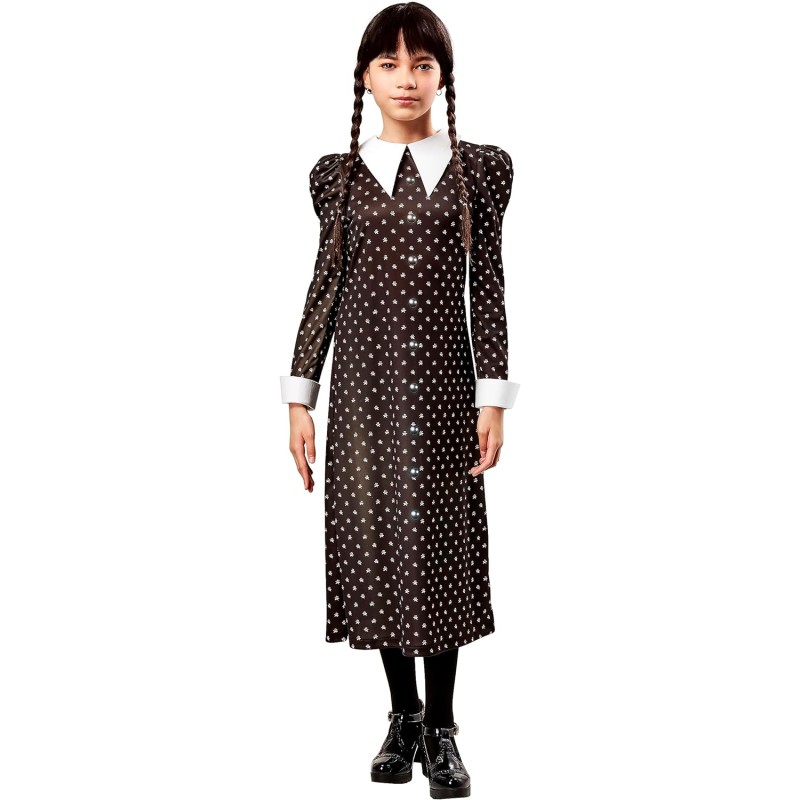 Rubies - Costume Wednesday Addams Divisa Scolastica per ragazze, vestito stampato con collo, Taglia M (9/10 anni)