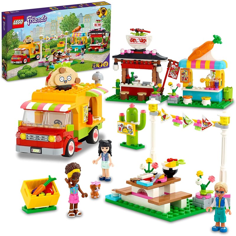 LEGO Friends Il Mercato dello Street Food, Include Camion dei Tacos e Bar dei Frullati, Giochi per Bambini dai 6 Anni, 41701