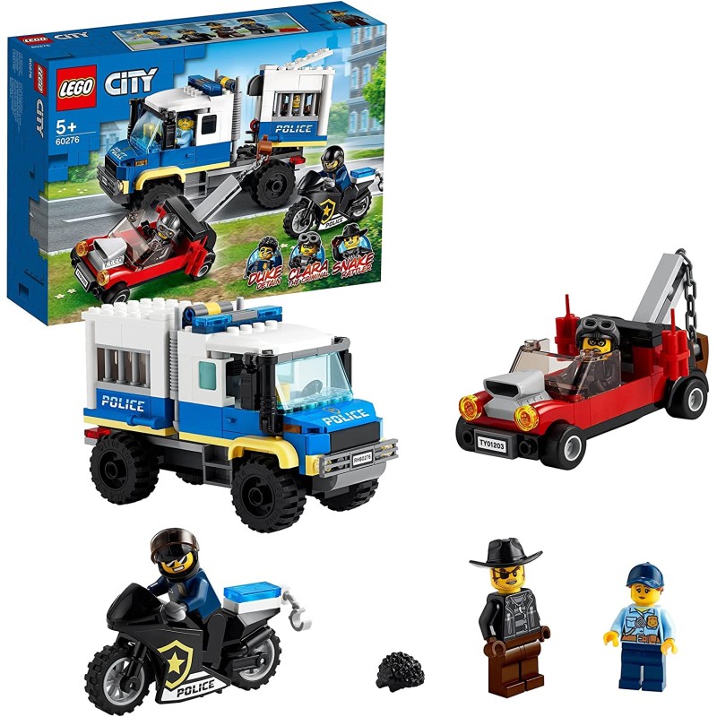 LEGO City Trasporto dei Prigionieri della Polizia, Camion Giocattolo con Moto, Auto, 4 Minifigure, Snake Rattler e Clara La Crim