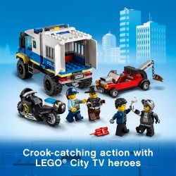 LEGO City Trasporto dei Prigionieri della Polizia, Camion Giocattolo con Moto, Auto, 4 Minifigure, Snake Rattler e Clara La Crim