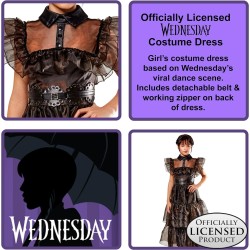 Rubies - Costume Wednesday Addams Rave n Dance  per bambina, Vestito e cintura, Taglia XL (11/13 anni)