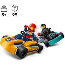 LEGO - City Go-Kart e Piloti, Modellini da Costruire di Mini Go Kart da Corsa con 2 Minifigure di Piloti, 60400