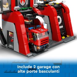 LEGO - City Caserma dei Pompieri e Autopompa, Stazione con Camion Giocattolo d Emergenza, 6 Minifigure, Cane e Accessori, 60414