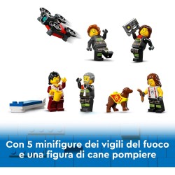 LEGO - City Caserma dei Pompieri e Autopompa, Stazione con Camion Giocattolo d Emergenza, 6 Minifigure, Cane e Accessori, 60414