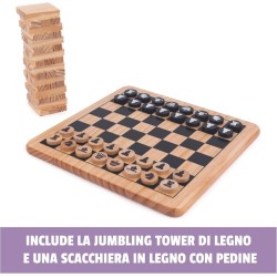 Editrice Giochi - Giochi da Tavolo Classici, Set di 6 giochi da tavolo in legno, Scacchi, Dama, Dama Cinese, Domino, Torre in Le