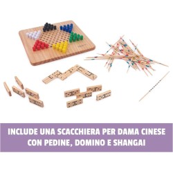 Editrice Giochi - Giochi da Tavolo Classici, Set di 6 giochi da tavolo in legno, Scacchi, Dama, Dama Cinese, Domino, Torre in Le