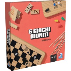 Editrice Giochi - Giochi da Tavolo Classici, Set di 6 giochi da tavolo in legno, Scacchi, Dama, Dama Cinese, Domino, Torre in Le