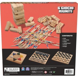 Editrice Giochi - Giochi da Tavolo Classici, Set di 6 giochi da tavolo in legno, Scacchi, Dama, Dama Cinese, Domino, Torre in Le