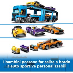 LEGO City Camion Trasportatore con Auto Sportive, Giochi Creativi da 7 Anni, Autocarro con Rimorchio e 3 Modelli di Macchine, Ve