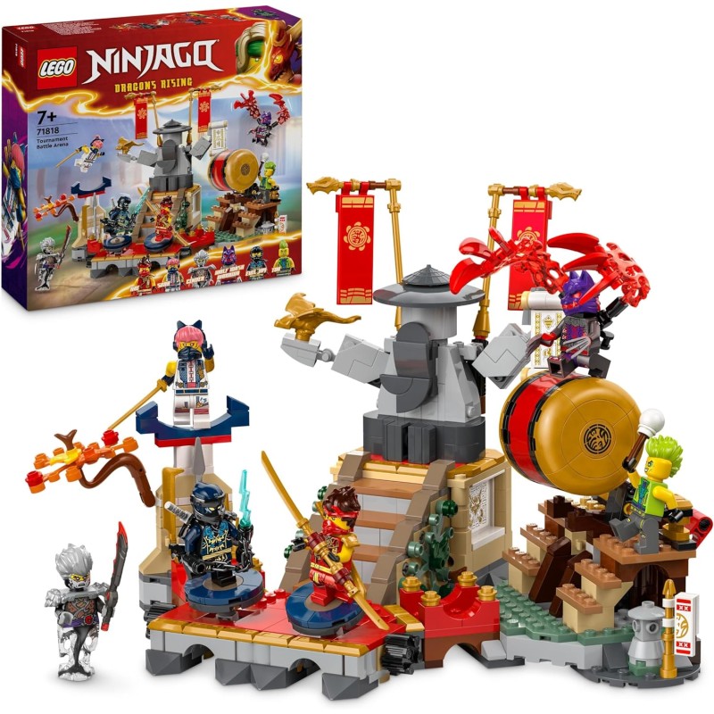 LEGO NINJAGO Torneo: Arena di Battaglia, Giochi d Avventura da 7 Anni con 6 Minifigure di Eroi Giocattolo Ninja e Tempio con Fun