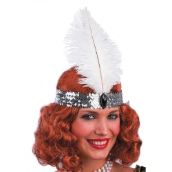 Carnival Toys - Fascia Charleston Argento in Paillettes con Piuma e Diadema, 01929