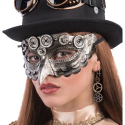 Carnival Toys - Maschera Steampunk Gufo, Argento con Becco in Plastica Rigida, Taglia Unica, 01762