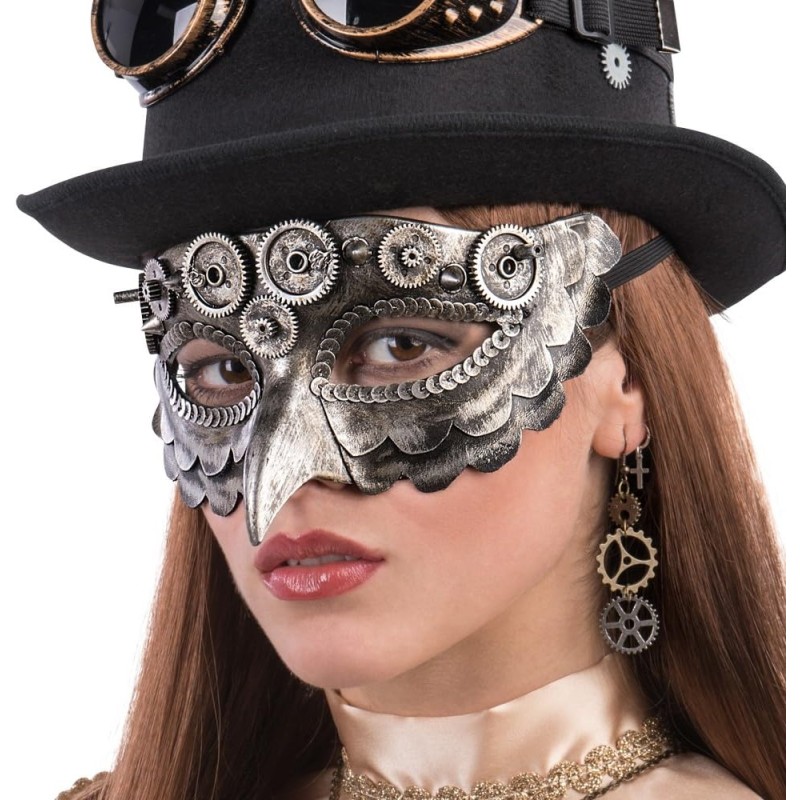 Carnival Toys - Maschera Steampunk Gufo, Argento con Becco in Plastica Rigida, Taglia Unica, 01762