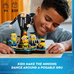 LEGO Cattivissimo Me Gru e Minions in Mattoncini, Set dal Film della Illumination, Personaggi da Costruire che Danzano, da 9 Ann