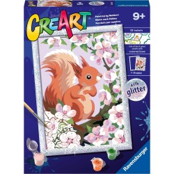 Ravensburger - CreArt Serie D: Scoiattolo glitter, Kit per Dipingere con i Numeri, Contiene una Tavola Prestampata, Pennello, Co