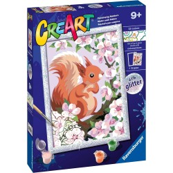 Ravensburger - CreArt Serie D: Scoiattolo glitter, Kit per Dipingere con i Numeri, Contiene una Tavola Prestampata, Pennello, Co